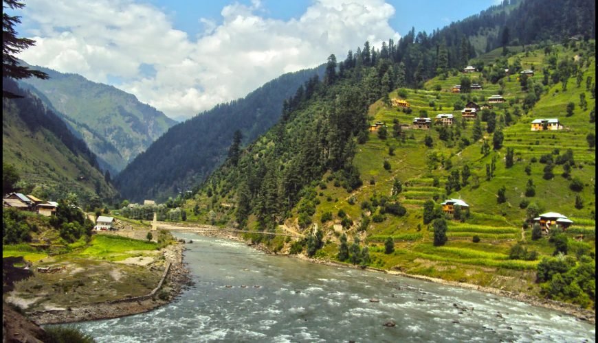 Lush view of Sharda through Neelum Valley River